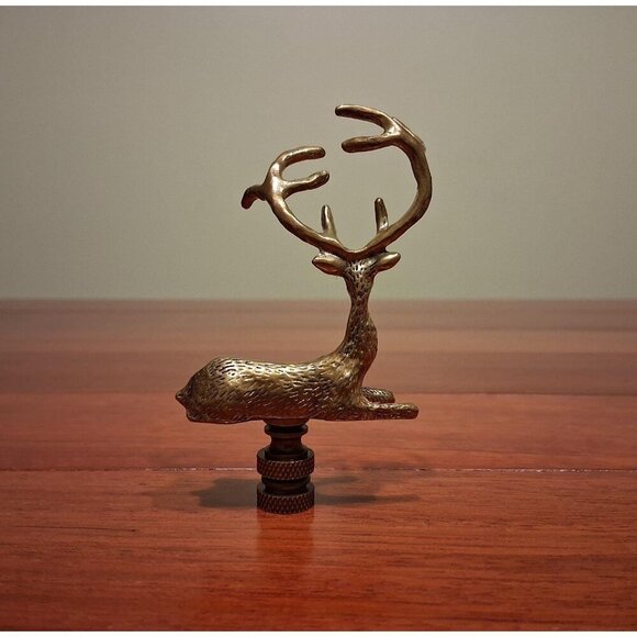 Deer Lamp Finial Shade Topper Gold Brass Buck Antlers Large Tall Detailed Retro - Picture 3 of 9